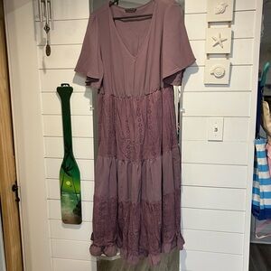 BloomChic Mauve Tiered Maxi Dress with Eyelet Panels